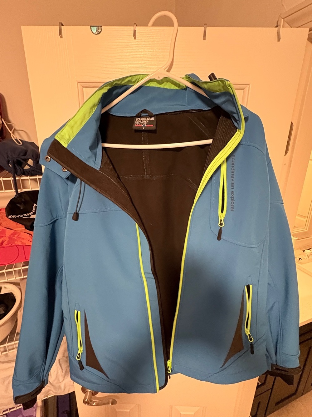 Men's Blue Performance Softshell Jacket with Lime Trim
